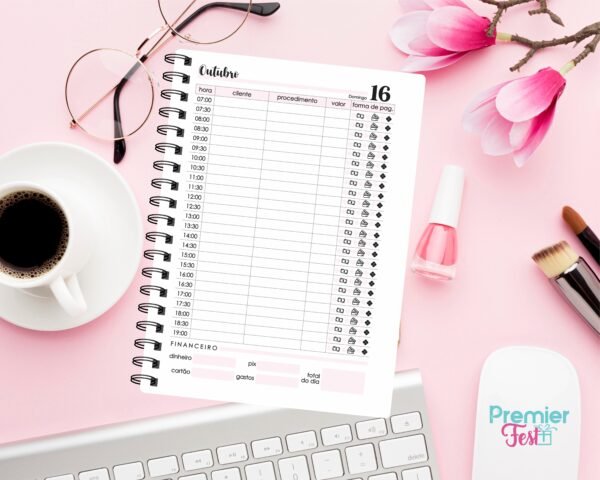 Agenda Atendimento - folhas nude - Imagem 3