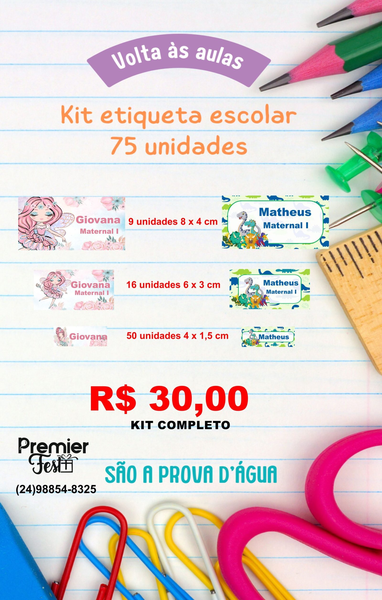Etiquetas escolares à prova d'água